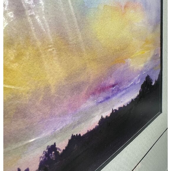 Watercolor Painting Evening Sky Purple Yellow Signed Original Wall Art J Scott - Picture 5 of 9